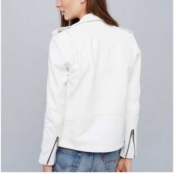 Understated Leather Free People Easy Rider White Leather Motorcycle Jacket - Picture 3 of 8